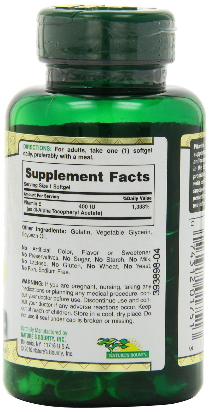 Nature's Bounty Vitamin E Pills and Supplement Softgels , Supports Antioxidant Health, 400iu, 120 Count - BeesActive Australia