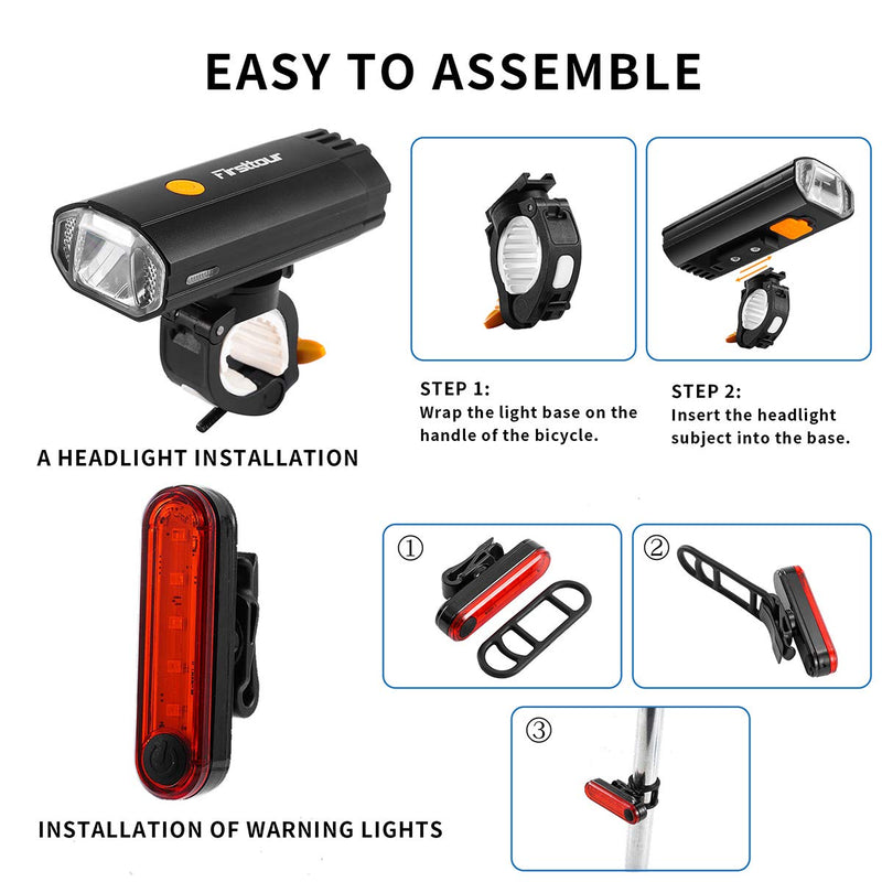 Firsttour 4000mAh Super Bright Bicycle Headlight, Lasting About 9 Hours, USB Rechargeable Waterproof Bicycle Light Set, Mountain Bike Lights for Night Riding, 4 Light Modes Suitable for All Bicycles - BeesActive Australia