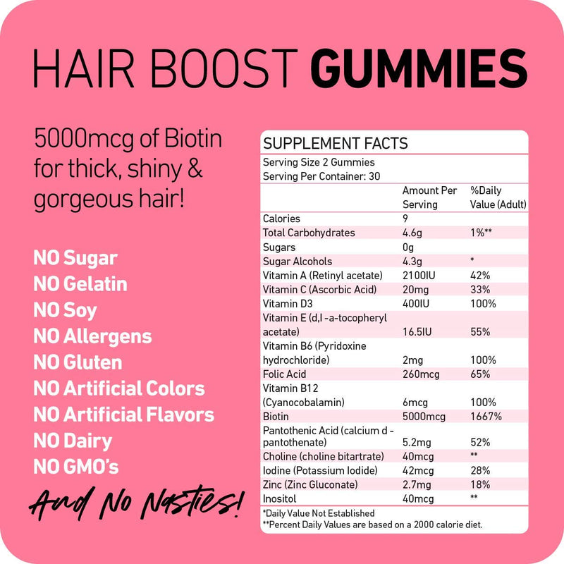 BOLDIFY Biotin Gummies for Healthy Looking Hair Growth (5000 mcg) - Vegan & Sugar Free Gummies, Natural Hair Vitamins for Skin & Nails (Strawberry) - Fast Acting, Lifetime Guarantee - 1 Mo. Supply - BeesActive Australia