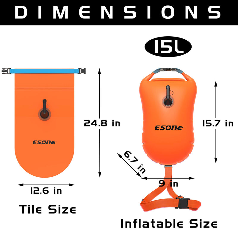 [AUSTRALIA] - ESONE Swim Buoy - Open Water Swim Buoy. More Brighter & More Lighter & More Safer for Swimmers(15L) Orange 