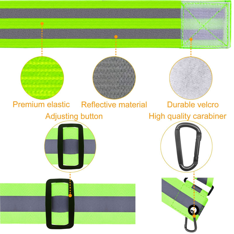 Reflective Running Gear, 3Pcs Reflective Gear for Body, Wrist, Leg, Adjustable Shoulder Strap with Carabiner, Safety Reflector Tape Straps, Large Reflective Surface Area, Suitable for Night Running Green3 - BeesActive Australia