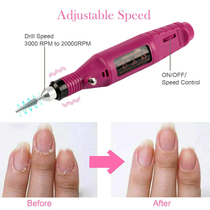 Portable Nail Drill Nail Art Drill Kit, Electric Nail File Manicure Drill Machine for Polishing Cuticles Nail, Professional Manicure Kit Multi-function Nail Polisher Tool with Sanding Bands Drill Bits Rose Red - BeesActive Australia