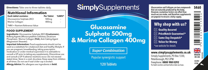 Glucosamine 500mg & Marine Collagen 400mg | 2X 120 (240) Tablets | Premium-Grade Daily Support for Active Individuals | Manufactured in The UK - BeesActive Australia