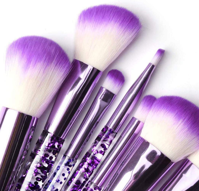 10 Pieces Crystal Glitter Makeup Brushes Premium Synthetic Fiber Makeup Brush for Foundation Powder Concealers Blush and Eyeshadow (Purple) - BeesActive Australia