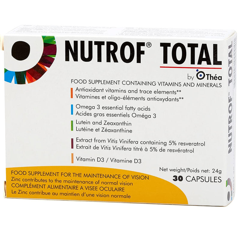 Nutrof Total Capsules � Eye Health Supplement with Lutein, Zeaxanthin, Omega 3, and Antioxidants | Daily Dose of Essential Nutrients for Optimal Eye Health | Pack of 30 Capsules (1 capsule per day - 1-Month Supply) - BeesActive Australia