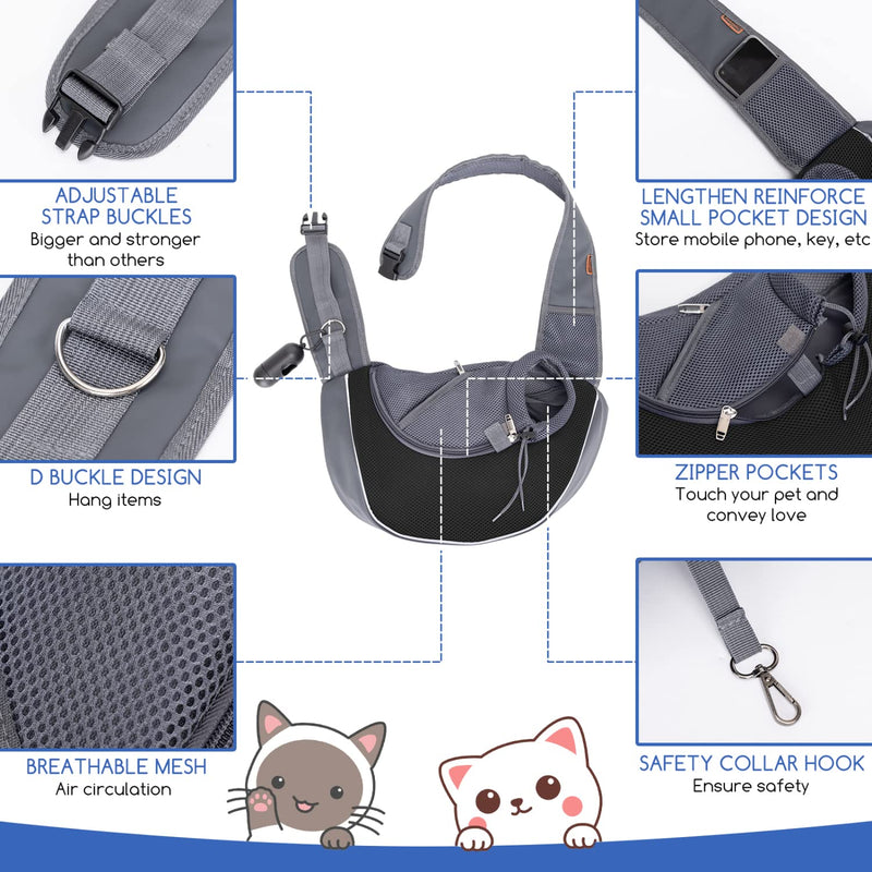Nobleza Dog Sling Carrier, Breathable Mesh Adjustable Pet Sling Hand Free Puppy Sling Carrier for Small Medium Dog Cat Rabbit Black reflective - BeesActive Australia