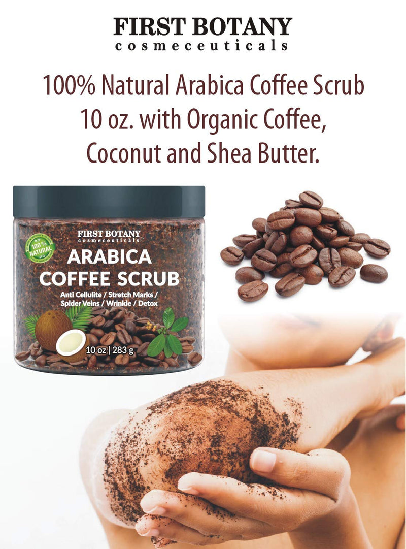 100% Natural Arabica Coffee Scrub with Organic Coffee, Coconut and Shea Butter - Best Acne, Anti Cellulite and Stretch Mark treatment, Spider Vein Therapy for Varicose Veins & Eczema 10 oz 10 Ounce - BeesActive Australia