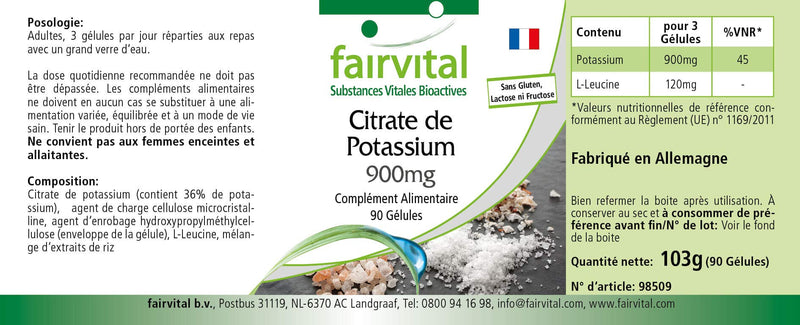 Potassium Citrate 900mg - Vegan - HIGH Dosage - 90 Capsules - 300mg Potassium per Capsule - BeesActive Australia