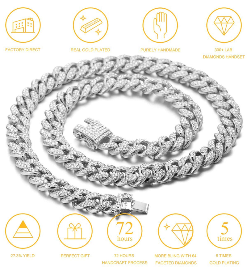 Halukakah Gold Chain Iced Out for Cat,Diamond Cuban Link Necklace Collar 14MM 18k Real Gold/Platinum White Gold Plated Size XS-M with Free Giftbox,Decoration Only Platinum Plated X-Small / 7" (for less than 6" Cat Neck) - BeesActive Australia