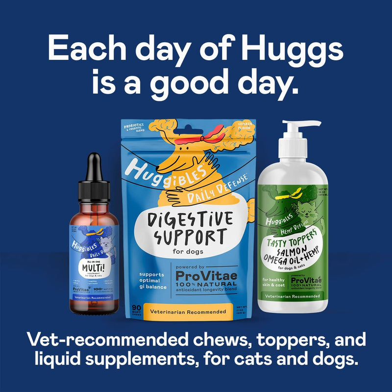 HUGGIBLES All-in-One Complete Multivitamin for Dogs and Cats – Daily Supplement with Digestive Support & Immunity, Allergy & Skin & Coat Support, Mobility Support – Antioxidants for Longevity All-In-One Multi Oil 2oz - BeesActive Australia