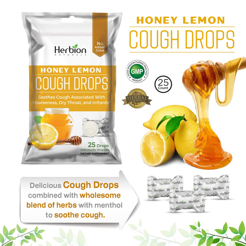 Herbion Naturals Cough Drops with Natural Honey Lemon Flavor, Dietary Supplement, for Adults and Children Over 6 Years, 25 Drops - BeesActive Australia