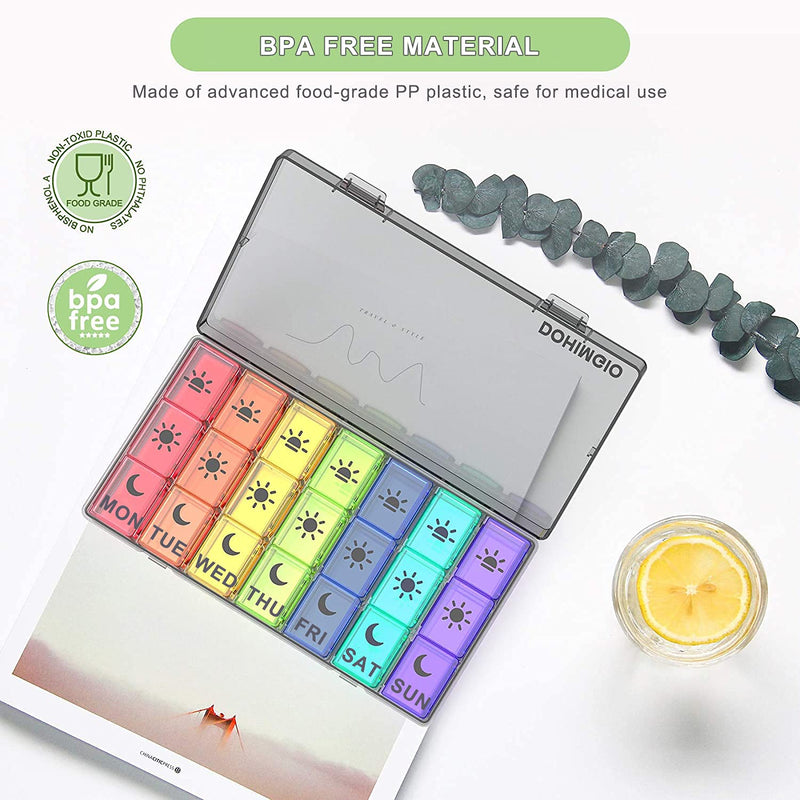 7 Day Pill Box Organiser 3 Times a Day, Large Weekly Pill Box Case with 21 Compartments for Morning Noon Evening - Rainbow Colour - BeesActive Australia