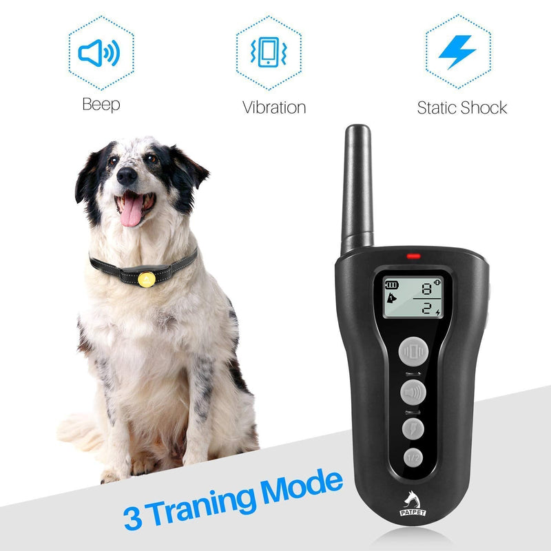 PATPET Dog Training Collar with Remote - Rechargeable Shock Collar for Medium Large Dogs 1000Ft Remote Range 3 Training Modes Black - BeesActive Australia