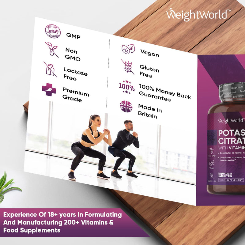 Potassium Supplement 1460mg with Vitamin C - 3 Months Supply (180 Vegan Potassium Tablets) - High Strength Potassium Citrate - Natural Electrolytes Support - Superior Absorption - Made in The UK - BeesActive Australia
