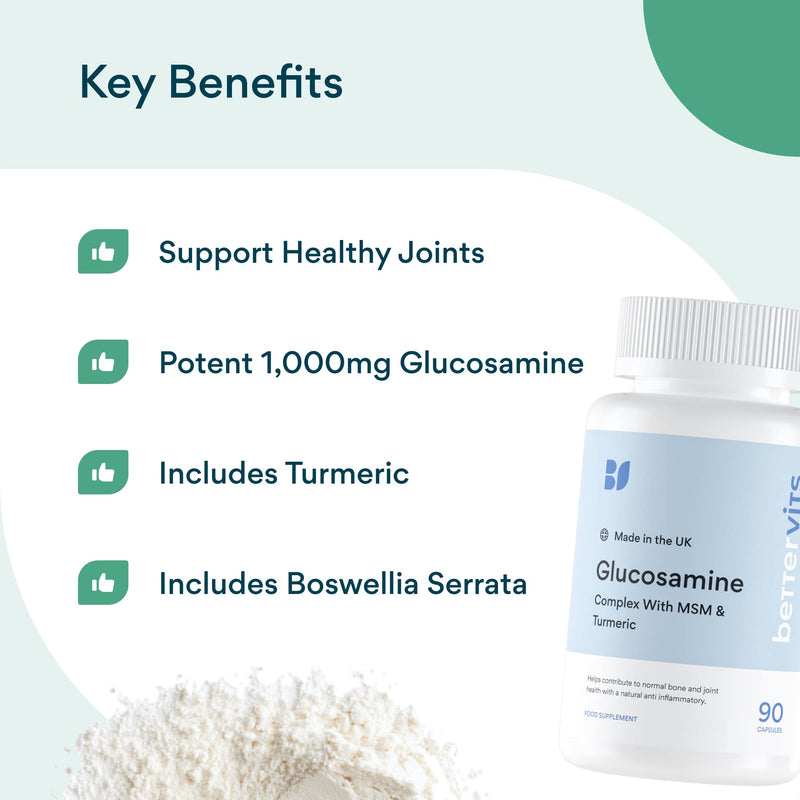 BetterVits Glucosamine Complex Capsule | Joints | Inflammation | Potent Doses | with Chondroitin, MSM, Turmeric - BeesActive Australia