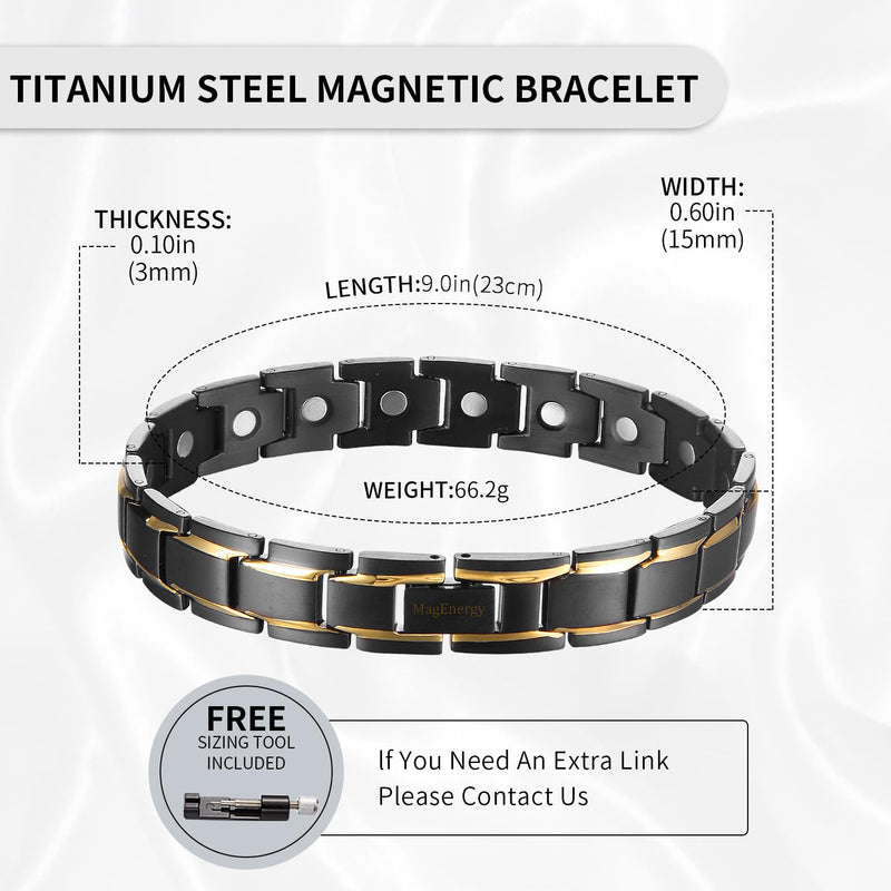 MagEnergy Magnetic Bracelets for Men Titanium Steel Black Bracelet 8.5 inches Adjustable (Gold Black) Gold Black - BeesActive Australia