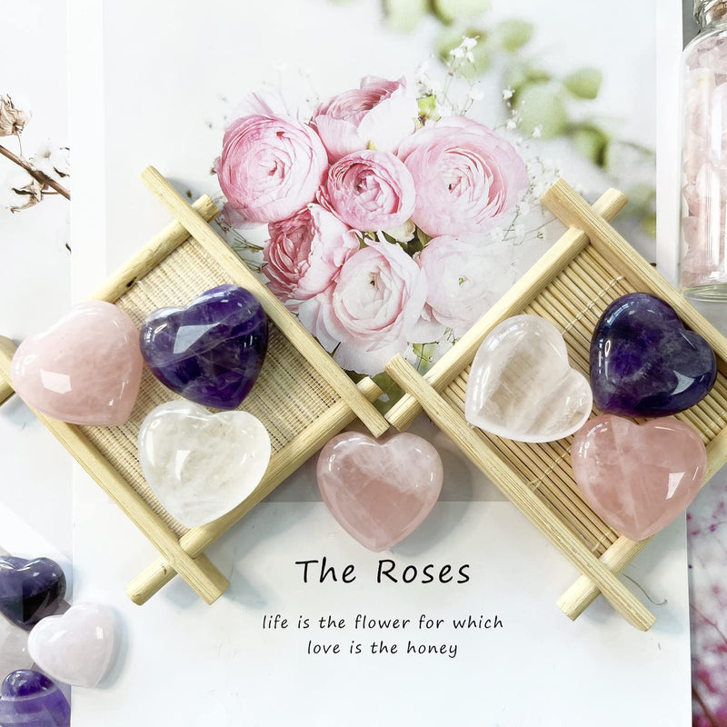 XIANNVXI 3Pcs Amethyst Rose Quartz Clear Quartz 30mm Natural Healing Crystal Heart Stones Set Polished Love Palm Pocket Gemstones for Chakra Reiki Lover Mothers Day Gifts A - Amethyst,rose Quartz,clear Quartz - BeesActive Australia
