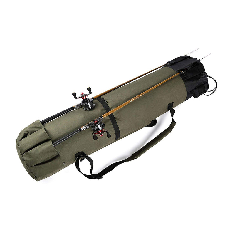 [AUSTRALIA] - Allnice Durable Canvas Fishing Rod & Reel Organizer Bag Travel Carry Case Bag- Holds 5 Poles & Tackle Khaki Green 