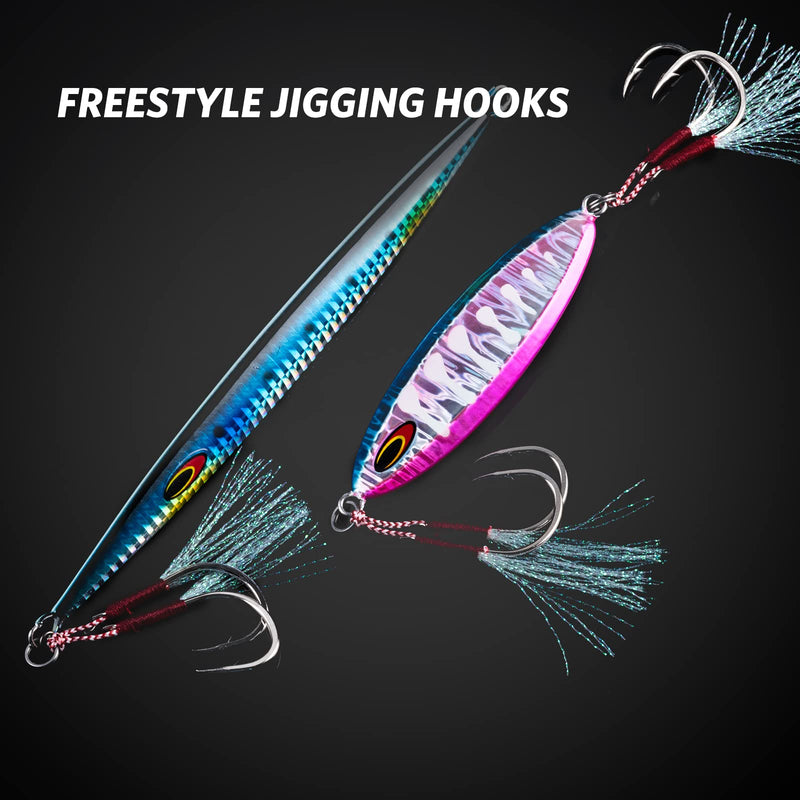 Goture Silver Bucktail Jigging Double Fishing Assist Hooks Kit for Lead Vertical Jigging Lures Jigging Slow Fast Jigs, Pack of 5 #1/0 0.53oz(5pcs) - BeesActive Australia