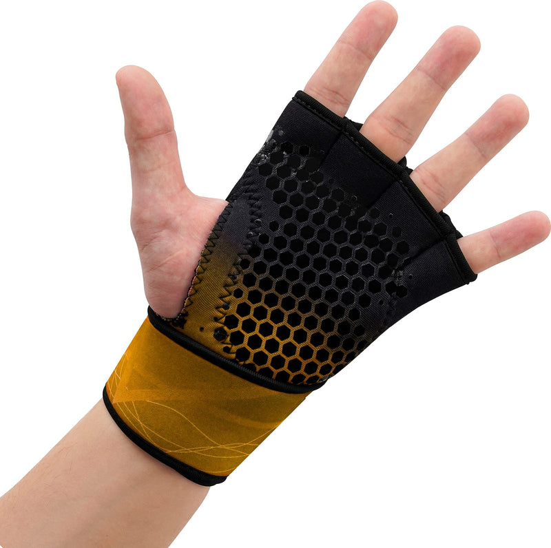 RDX Weight Lifting Gloves Grips Fitness Gym Workout, Long Wrist Support, Ventilated Open Back Anti-Slip Gripper, Strength Training Deadlift HIIT Exercise, Women Men Cycling Climbing Gymnastics Rowing Yellow S/M - BeesActive Australia