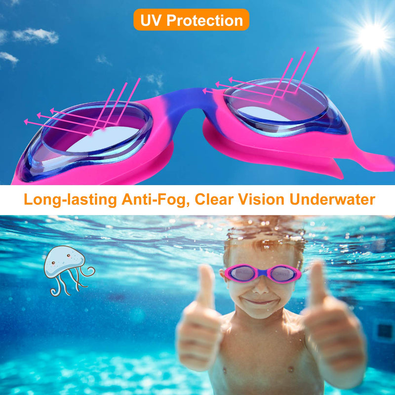 Careula Kids Swim Goggles, Swimming Goggles for Boys Girls Kid Toddlers Age 2-10 Blue/Fuchsia - BeesActive Australia