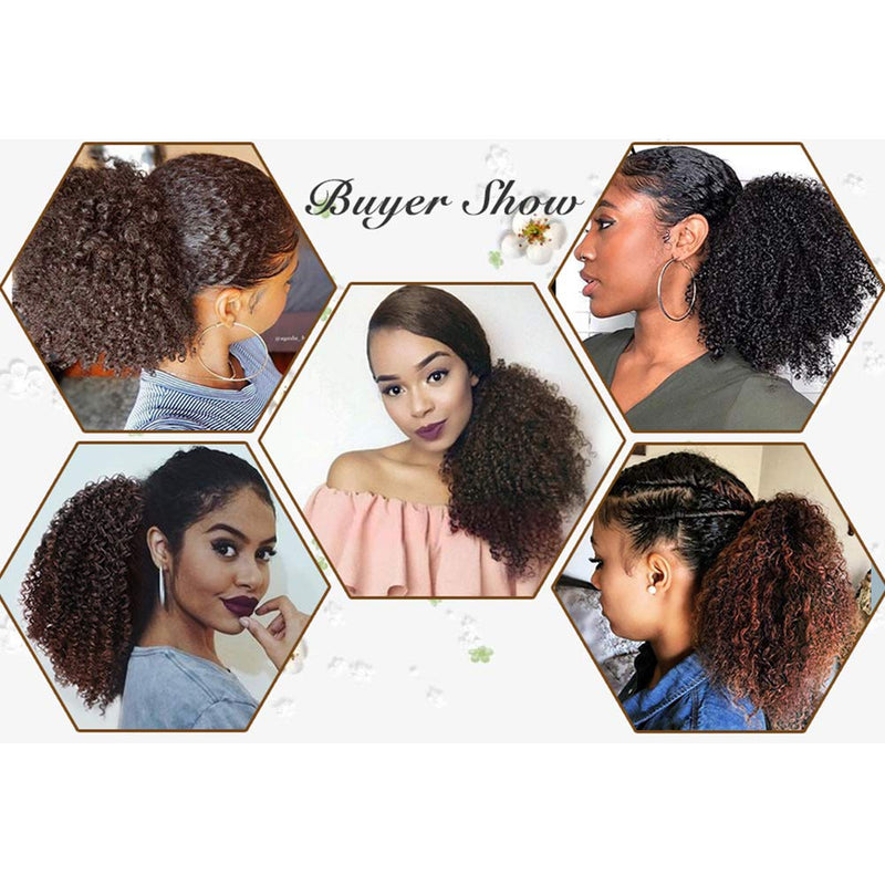 SEGO 8 Inch Afro Hair Bun Drawstring Ponytail Kinky Curly - Natural Black - Scrunchie Bun Clip In Ponytail Extensions For Women - BeesActive Australia