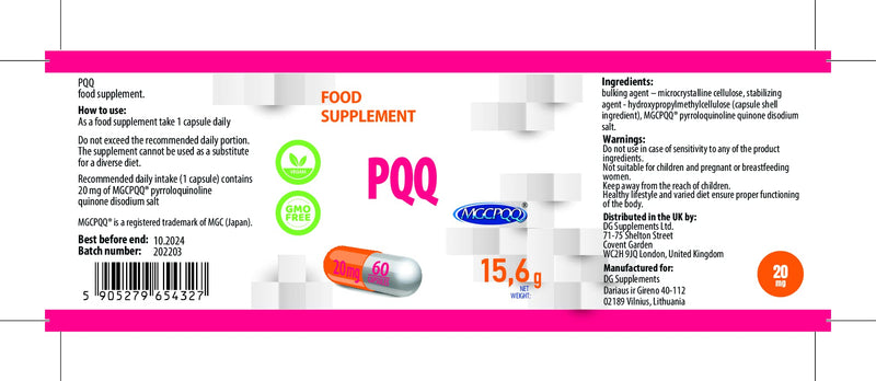 Hepatica PQQ (MGCPQQ) 20mg 60 Vegan Capsules, Pyrroloquinoline Quinone Certificate, 3rd Party lab Tested, High Strength Supplement, Gluten and GMO Free - BeesActive Australia