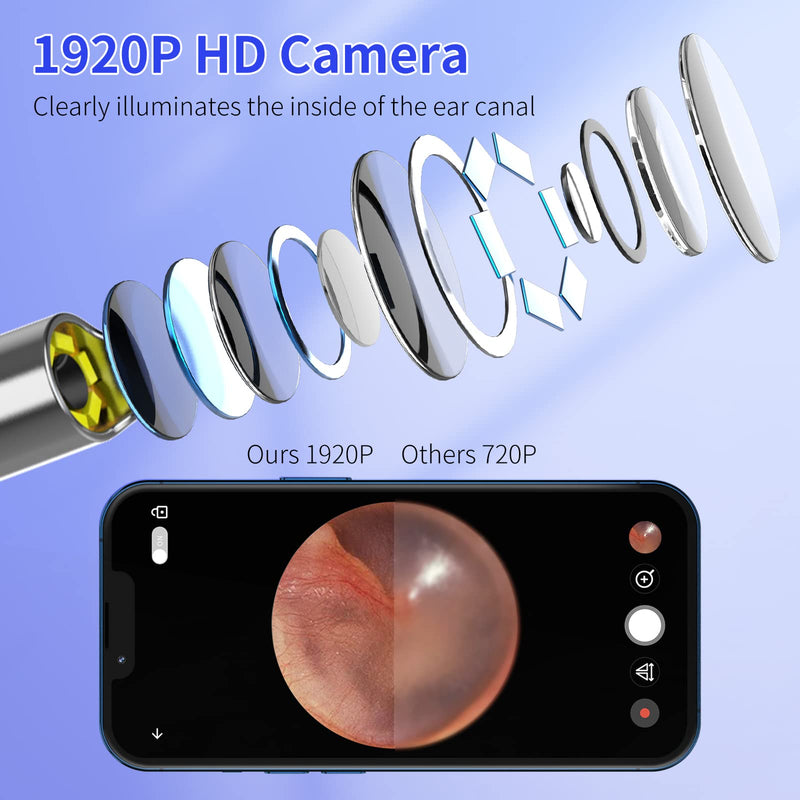 LMECHN Ear Wax Removal 1920P Wireless Ear Cleaner Otoscope with 8pcs Cleaning Kit 3.0mm Visual Ear Camera with 6 LED Lights Portable Endoscope Remover for iPhone, Ipad & Android Smart Phones (Black） Black - BeesActive Australia