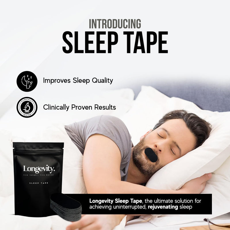 Longevity Sleep Tape - Mouth Tape for Sleeping, Snoring Aid, Improved Nasal Breathing, Strong But Gentle Adhesion (30 Strips) - BeesActive Australia