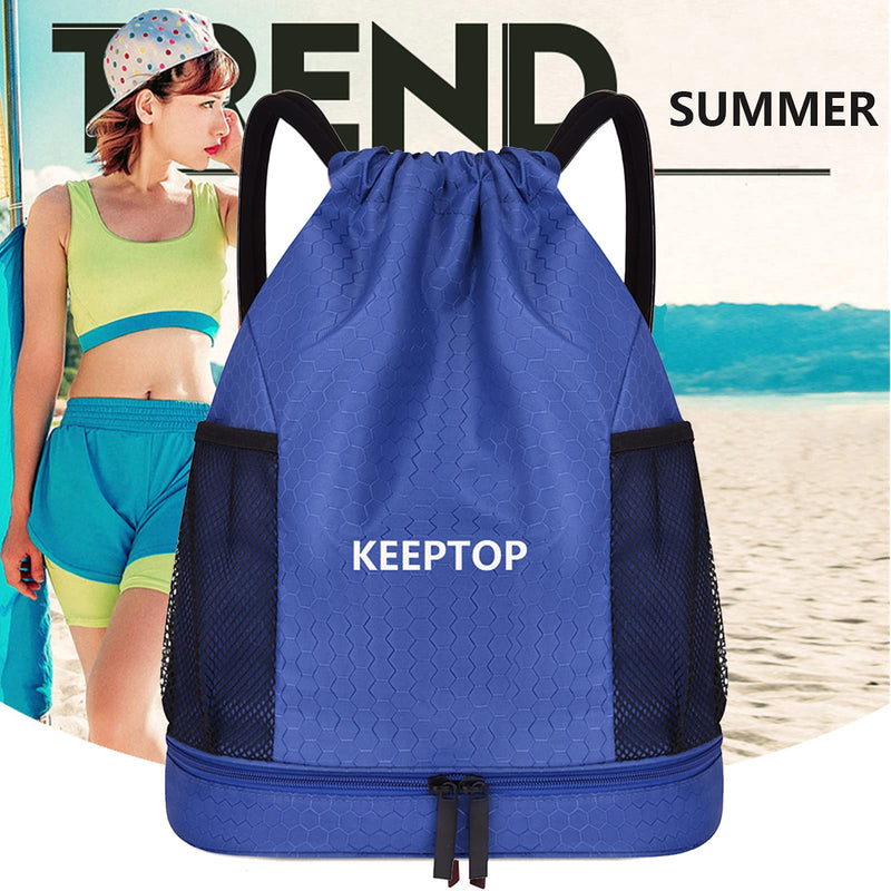 Waterproof Drawstring Backpack Training Gymsack Drawstring Strap Dry Wet Depart Daypack Casual Bags Swimming Yoga Sport Shoulder Rucksack (Blue) Blue - BeesActive Australia