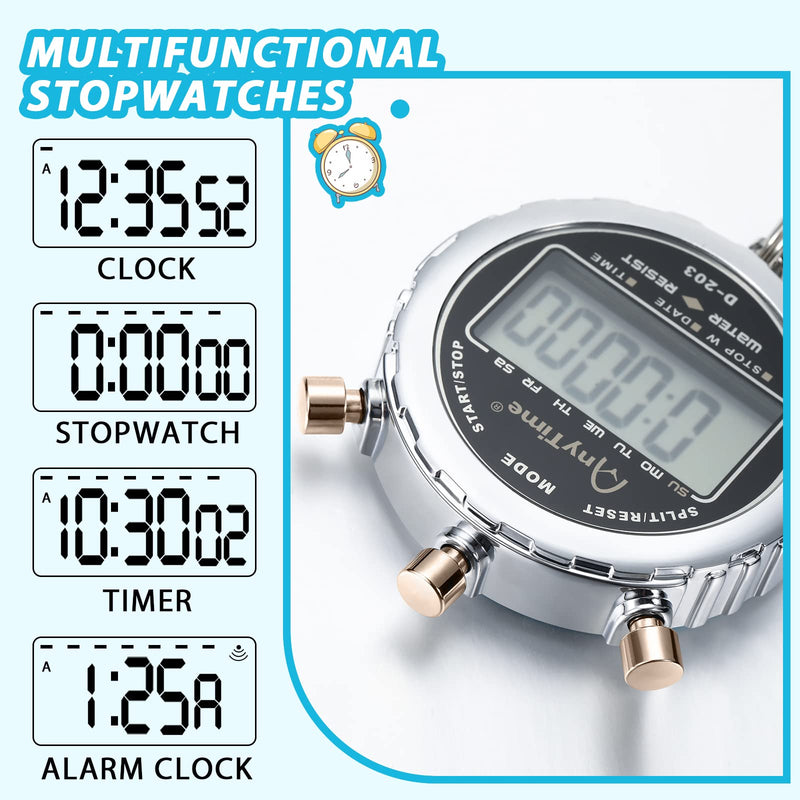 2 Pcs Metal Stop Watch Waterproof Digital Stopwatch Sports Stopwatch Timer 1/100th Second Workout Clock Metal Handheld Chronograph with Display and Buttons for Competition Training Timing - BeesActive Australia