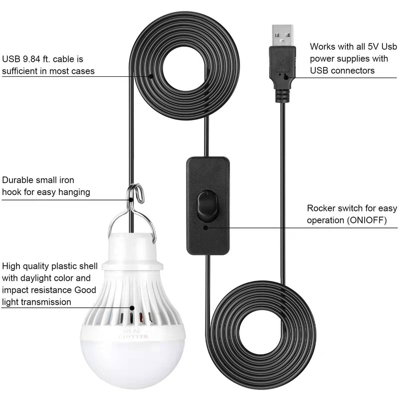 Mellours USB Light Bulb | 9.8 Ft Long | Just Plug with Any PowerBank, Convinient Switch, Ideal for, Camping, Kids Camping Tent, Bug Out Bags Preloaded, Survival Gear, Camping Gear Must Haves - BeesActive Australia