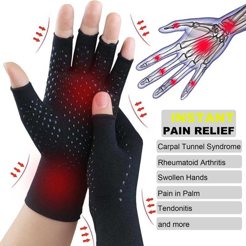 2 Pairs Arthritis Gloves, Compression Gloves for Women/Men, Relieve Arthritis,Rheumatoid,Osteoarthritis,Carpal Tunnel,Hand Pain,Anti-Slip Dots Fingerless Gloves for Work Support (Pure Black+Purple,S) Pure Black(1pair)+purple(1pair) Small - BeesActive Australia