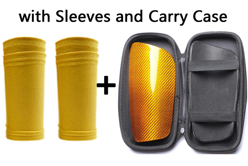 Carbon Fiber Soccer Shin Guards, with Portable Carrying Case and Sleeves, Super Strong, Ultra Light, Shock Resistance, Air Permeability, Suitable for Adult, Youth, Kid, Effective Protection yellow+sleeves Small - BeesActive Australia
