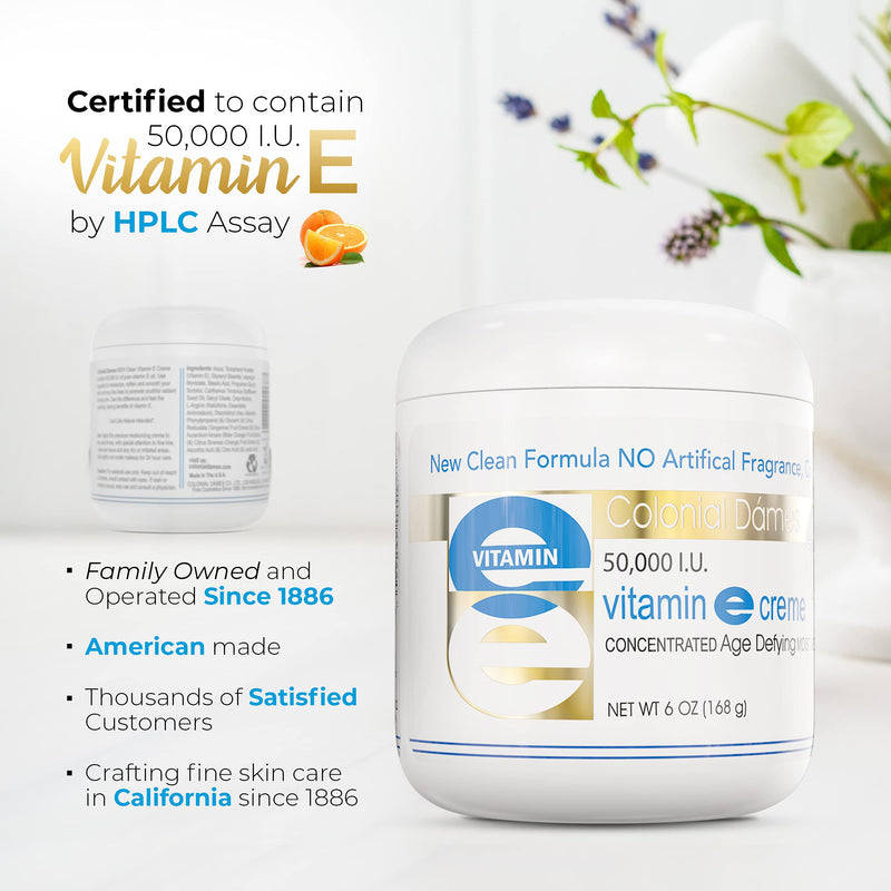 Colonial Dames Vitamin E Cream, 50,000 IU Vitamin E Cream For Skin 6 oz, High Potency Vitamin E For Face, HPLC Verified, Without Artificial Fragrance and Color. - BeesActive Australia