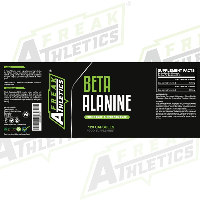 Beta Alanine 750mg Capsules by Freak Athletics - 120 Capsules Premium Beta Alanine Supplement UK Made Suitable for Men & Women - BeesActive Australia