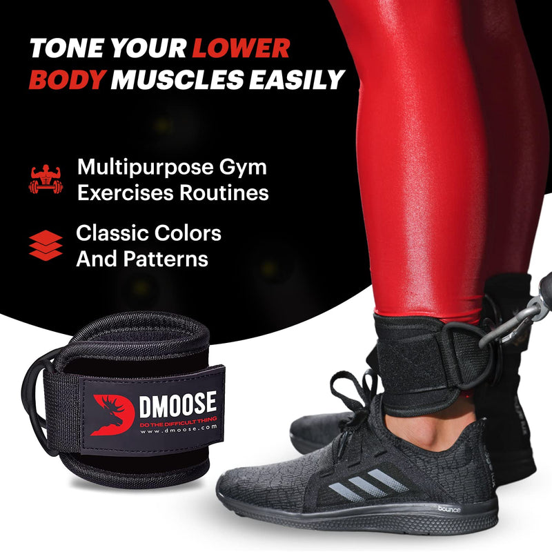 DMoose Ankle Strap for Cable Machine Attachments - Gym Ankle Cuff for Kickbacks, Glute Workouts, Leg Extensions, Curls, Booty Hip Abductors Exercise for Men and Women, Adjustable Neoprene Support Black - Pair - BeesActive Australia