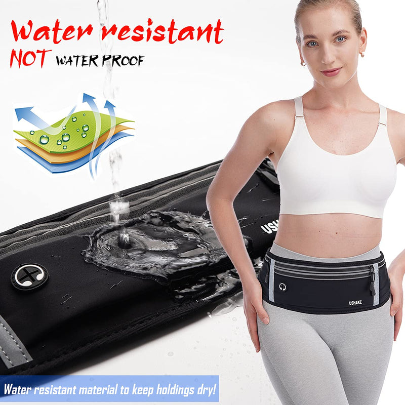 USHAKE Slim Running Belt, Workout Fanny Pack for Men Women,Exercise Waist Pack for Apple iPhone Holder, Runner Belt for Running Walking Cycling Camping Gym black/4 grey zippers - BeesActive Australia