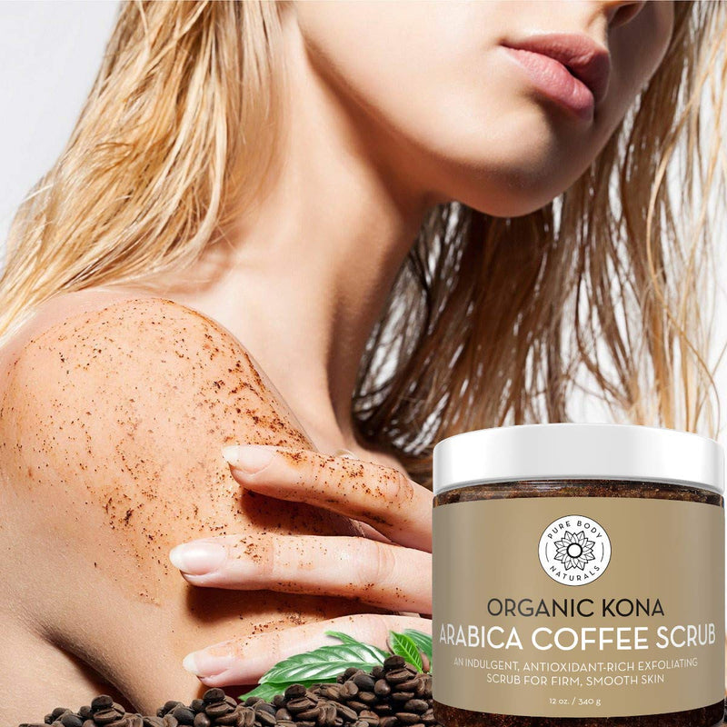 Arabica Coffee Body Scrub Exfoliator with Coconut and Shea Butter for Cellulite and Stretch Marks, Coffee Scrub for Eczema, Stretch-marks, and Cellulite by Pure Body Naturals, 8.8 Ounce - BeesActive Australia