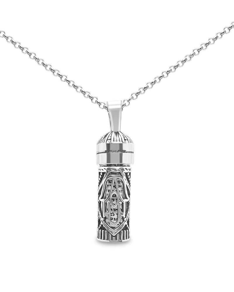 Alef Bet by Paula Mezuzah Necklace Sterling Silver Men and Women Open Hamsa - BeesActive Australia