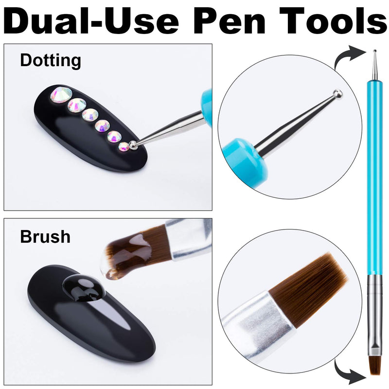 WIPE OFF 15ml LED GEL Rhinestone Glue For Nails+Gems (Glass+Gold+Acrylic)+1 Dual-Use Pen (Dotting & Brush) Nail Art Clear Resin Polish Thicker Sticky Adhesive Holds Decoration Jewelry Diamond Beads - BeesActive Australia
