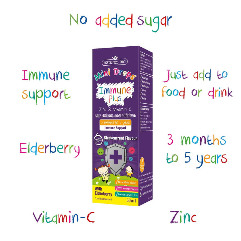 Natures Aid Immune Plus Mini Drops for Infants and Children, No Added Sugar, 50 ml (Pack of 1) Mini Drops Immune Plus, 50 ml - BeesActive Australia