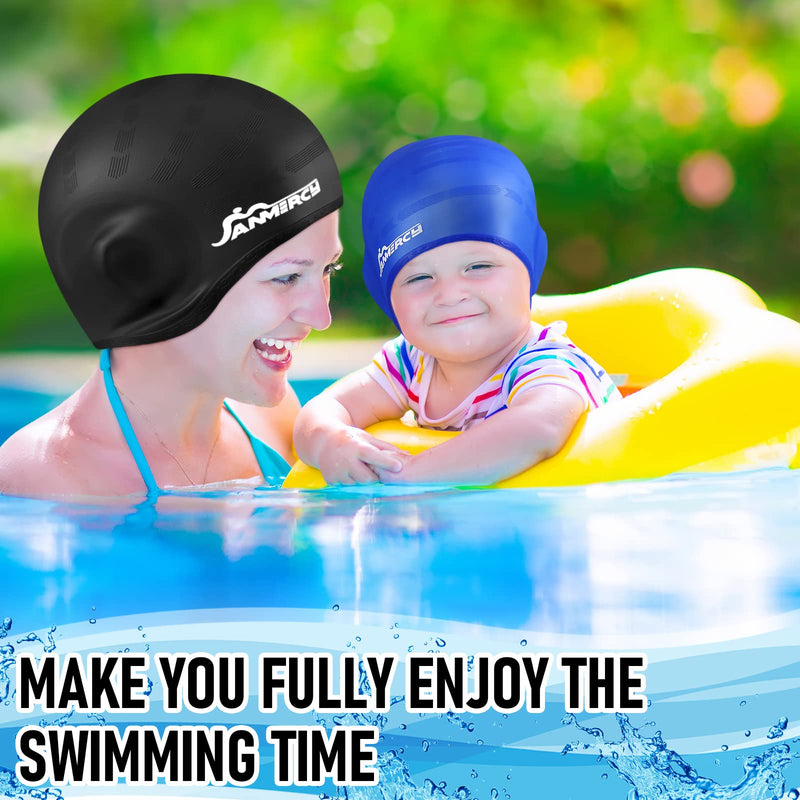 3 Pieces Swim Caps for Kids with 3D Ear Pocket, Swimming Cap Silicone Bathing Swimming Caps with 2 Pairs Ear Plugs Nose Clip for Women Men Kids Teens Adults - BeesActive Australia