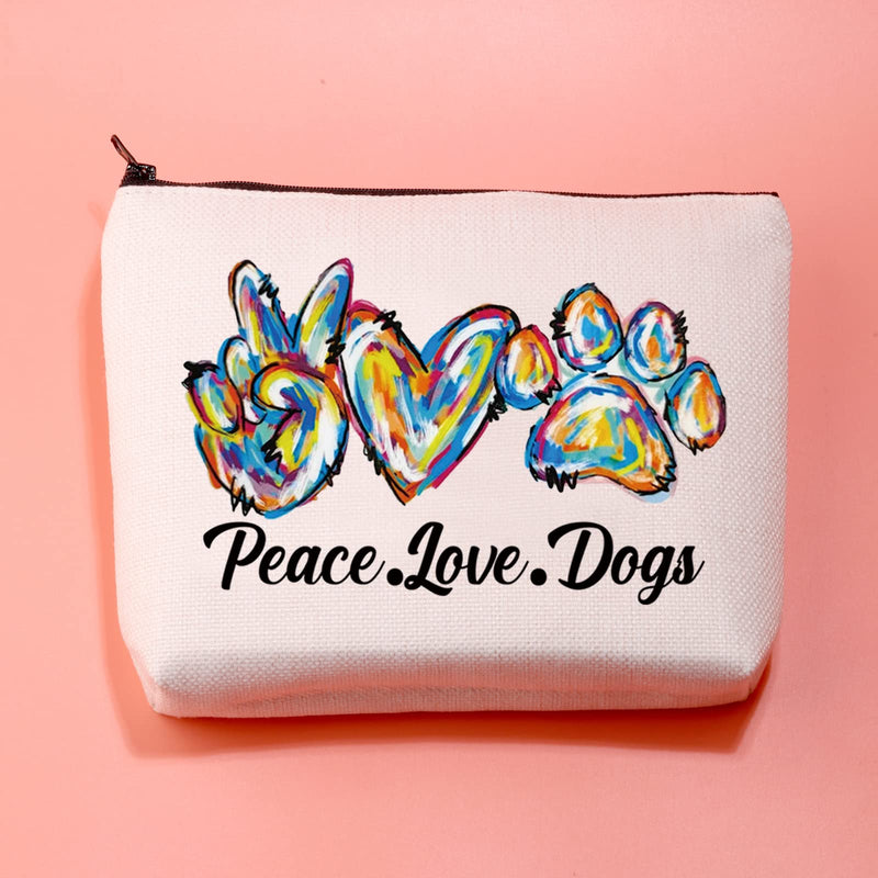 JXGZSO Dog Cosmetic Zipper Bag Peace Love Dogs Pouch Bag Doggie Gift Dog Paw Print Makeup Bag - BeesActive Australia