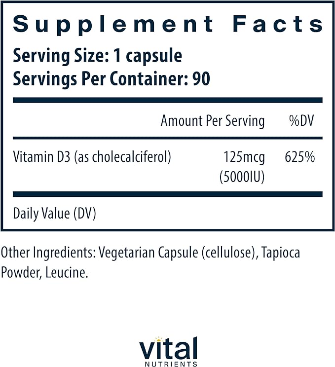 Vital Nutrients Vitamin D3 5000 iU 90 capsules (shipped directly from overseas) - BeesActive Australia