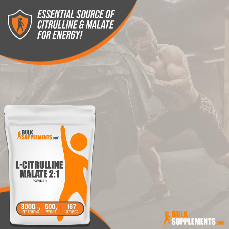 BULKSUPPLEMENTS.COM L-Citrulline Malate 2:1 Powder - L Citrulline Malate Supplement, Citrulline Malate Powder - Unflavored & Gluten Free - 3g per Servings, 167 Servings, 500g (1.1 lbs) 1.1 Pound (Pack of 1) - BeesActive Australia