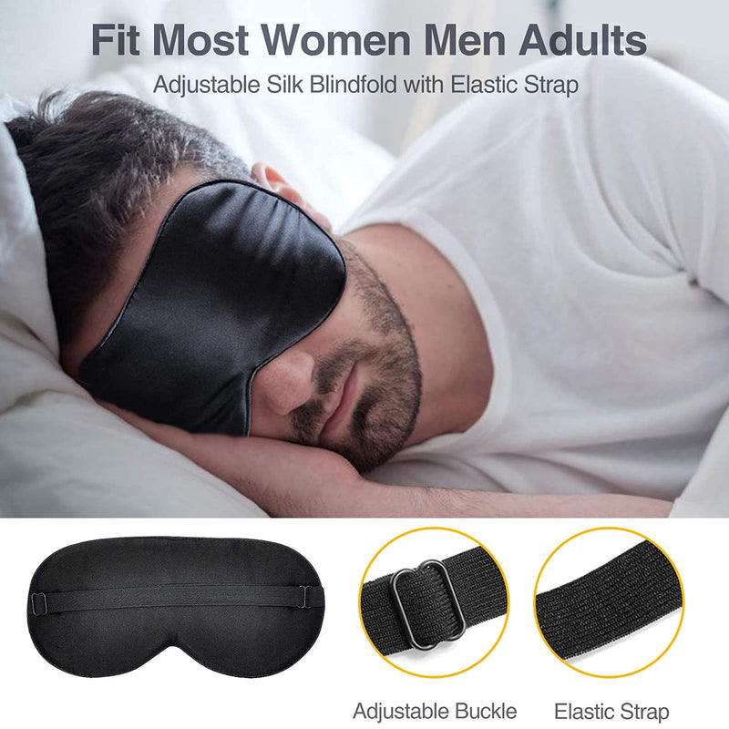 Eye Masks for Sleeping, 2 Pack Natural Silk Sleeping Mask with Adjustable Strap and Ear Plugs, Blocks Light Sleep Eye Mask for Women Men - BeesActive Australia