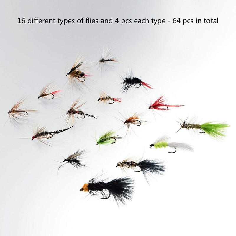 BASSDASH Fly Fishing Flies Kit Fly Assortment Trout Bass Fishing with Fly Box, 36/64/72/76/80/96pcs with Dry/Wet Flies, Nymphs, Streamers, Popper 64 pcs assorted flies kit with magnetic fly box - BeesActive Australia