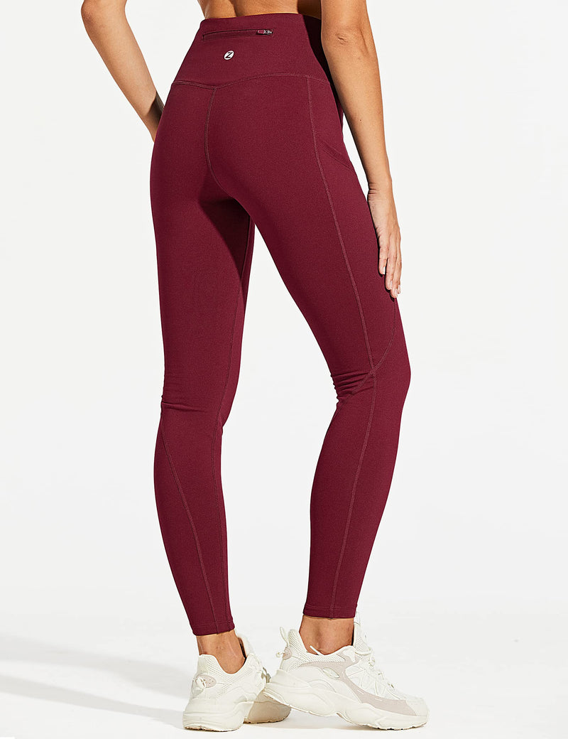 ZUTY Fleece Lined Leggings Women Water Resistant Winter Thermal Insulated High Waisted Hiking Leggings Pockets Plus Size Burgundy Small - BeesActive Australia