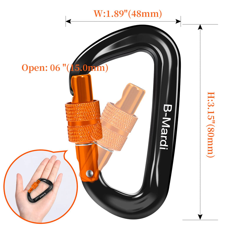 B-Mardi Locking Carabiner Clip Heavy Duty,3 Pack,12Kn (2697 lbs) Lightweight Caribeaners,Screwgate caribeener Clips for Hammock,Keychain,Camping,Dog Leash and Harness,Hiking & Utility A-Screwgate Locking,3 Pack Black/DarkOrange. - BeesActive Australia